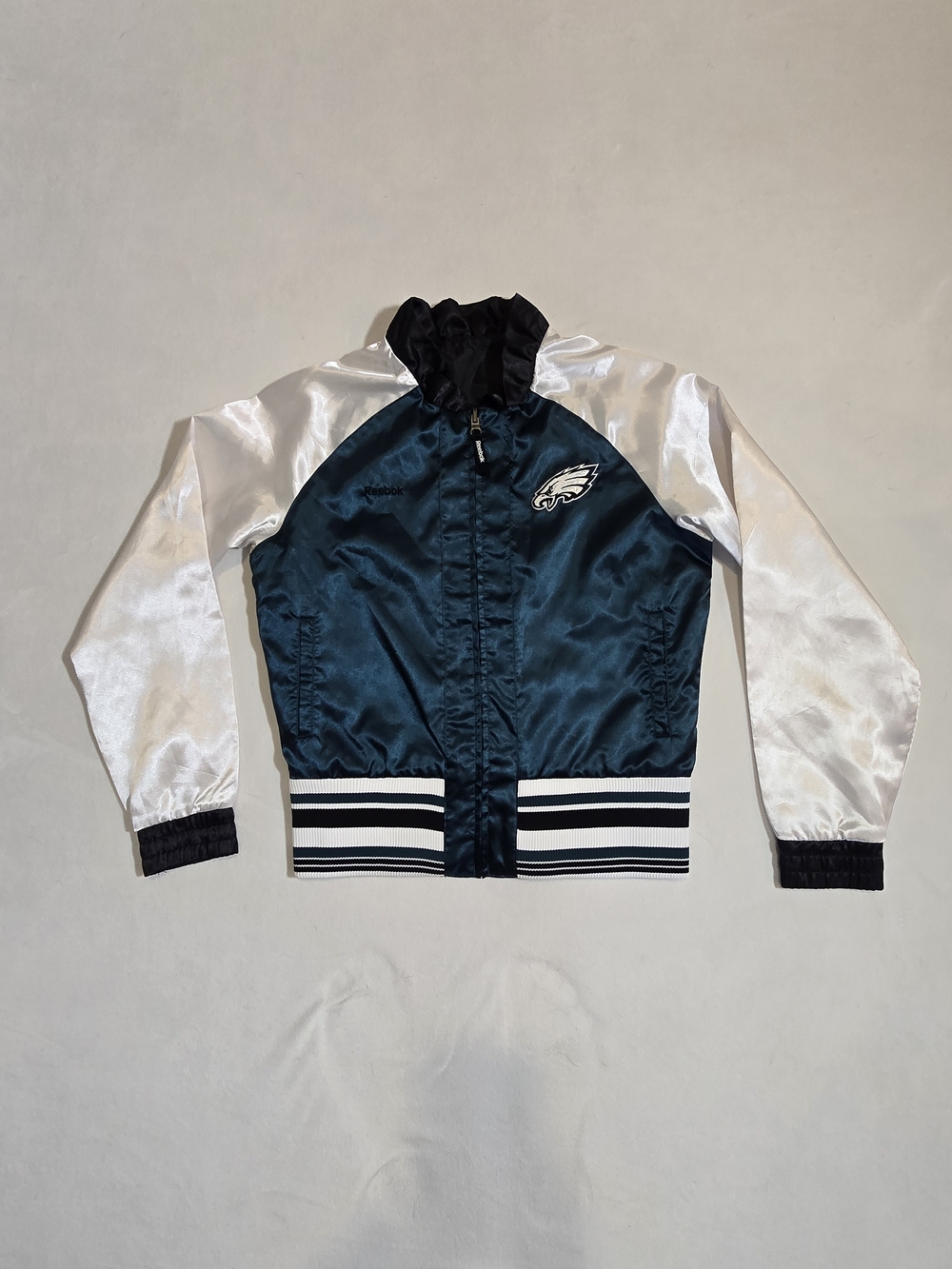 ​Vtg Reebok Philadelphia Eagles Reversible Satin Jacket Midnight Green NFL